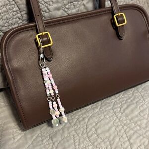 Pastel Boho Beaded Bag Charm Keychain with Real Pearls